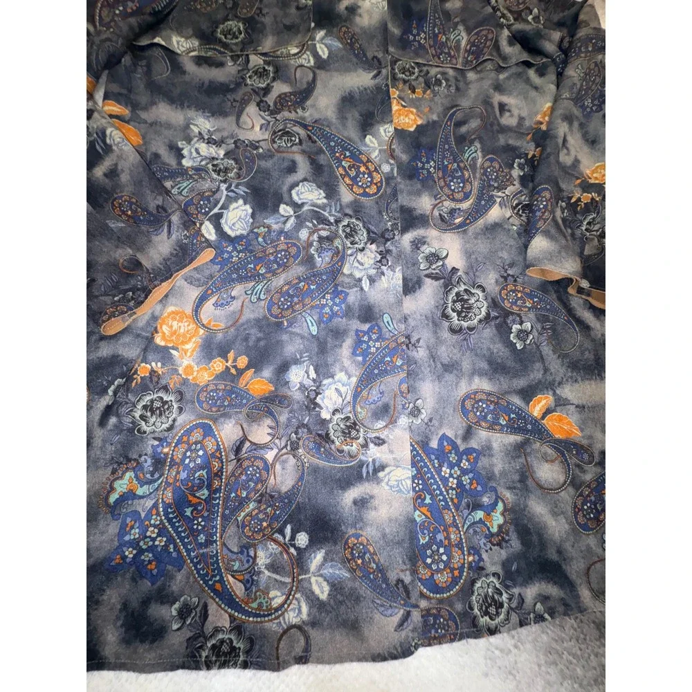 (A3) Solitaire Womens Paisley Floral‎ Longline Jacket Blue Orange XL 20-658